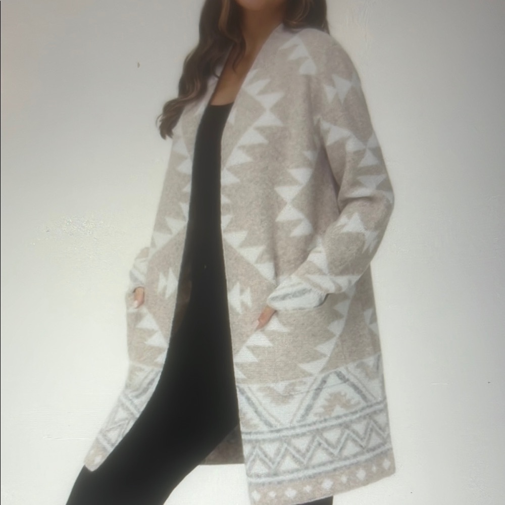Frye Women's Aztec Pattern Open Front Long Cardigan Sweater Size M